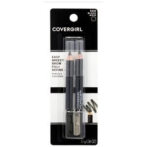 COVERGIRL - Easy Breezy Brow Fill + Define Pencil & Sharpener, Black #500 2 pack